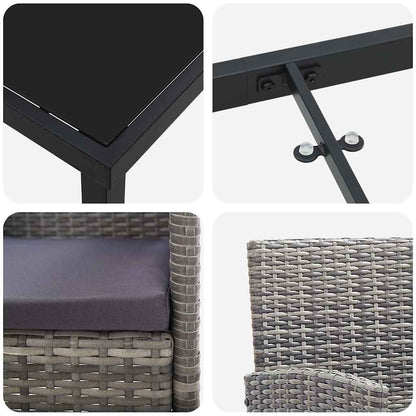 Garten Essgruppe mit Kissen 3 pcs Grau Poly Rattan