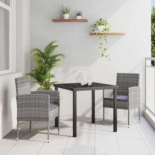 Garten Essgruppe mit Kissen 3 pcs Grau Poly Rattan