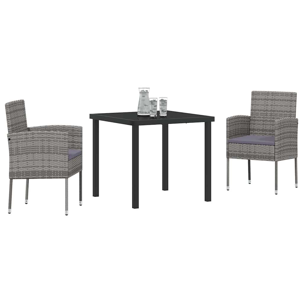 Garten Essgruppe mit Kissen 3 pcs Grau Poly Rattan