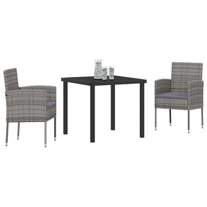 Garten Essgruppe mit Kissen 3 pcs Grau Poly Rattan