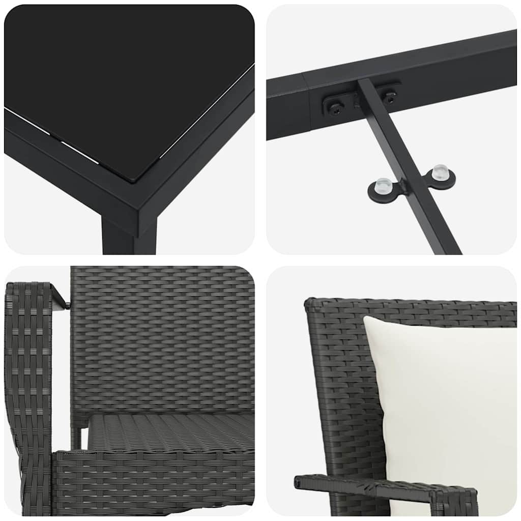 Garten Essgruppe mit Kissen 3 pcs Schwarz Poly Rattan