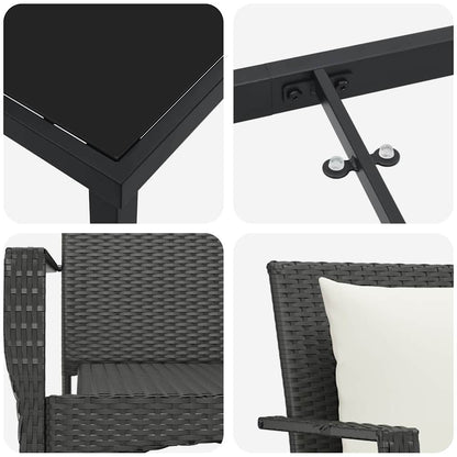 Garten Essgruppe mit Kissen 3 pcs Schwarz Poly Rattan