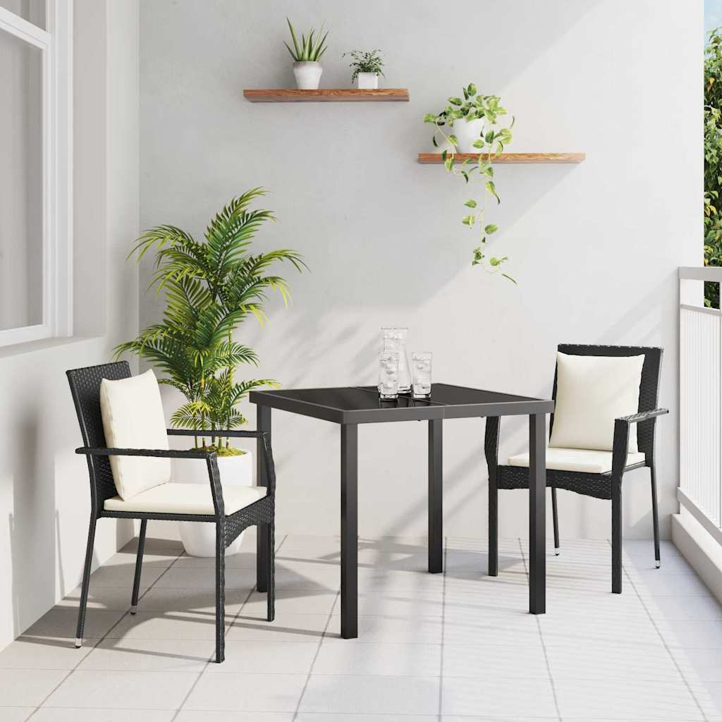 Garten Essgruppe mit Kissen 3 pcs Schwarz Poly Rattan