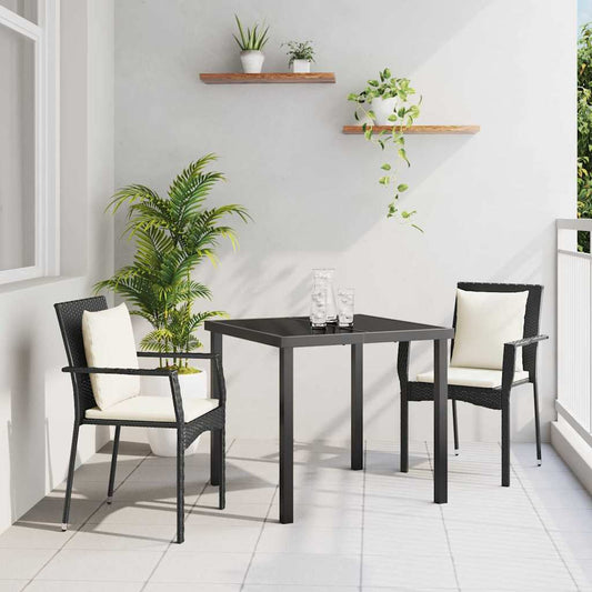 Garten Essgruppe mit Kissen 3 pcs Schwarz Poly Rattan