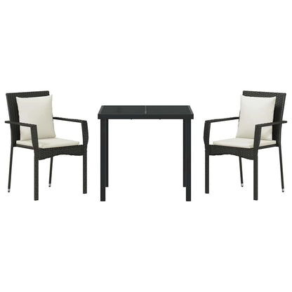Garten Essgruppe mit Kissen 3 pcs Schwarz Poly Rattan