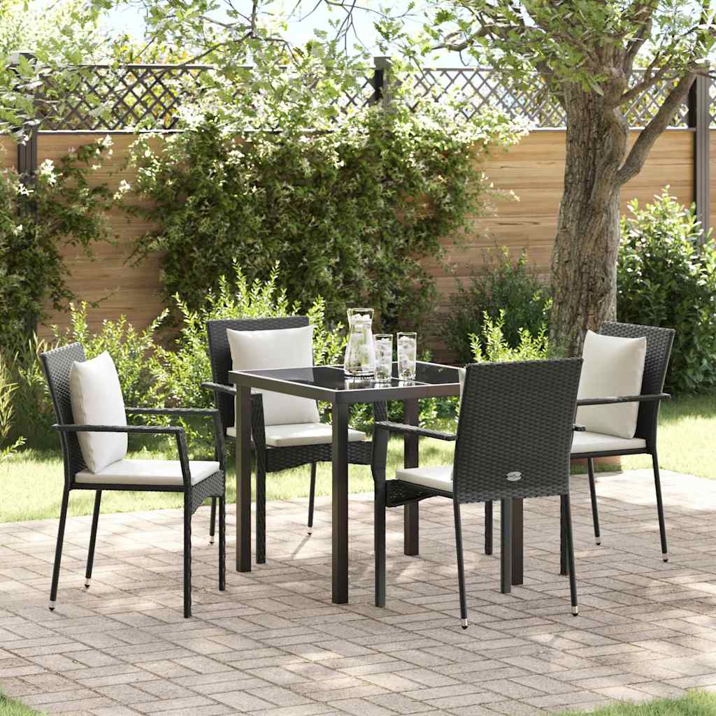Garten Essgruppe mit Kissen 5 pcs Schwarz Poly Rattan