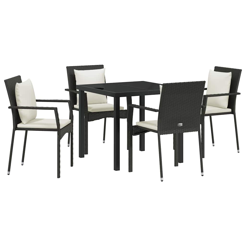 Garten Essgruppe mit Kissen 5 pcs Schwarz Poly Rattan