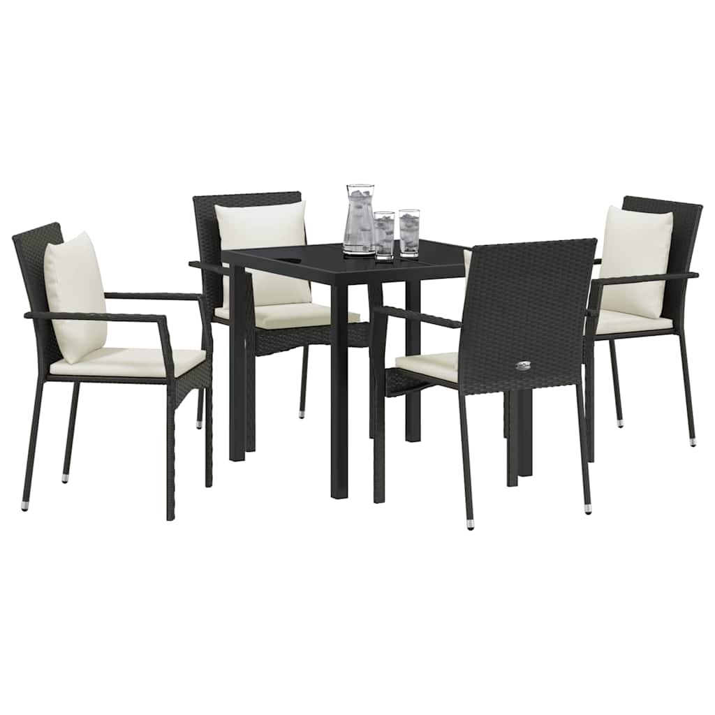 Garten Essgruppe mit Kissen 5 pcs Schwarz Poly Rattan