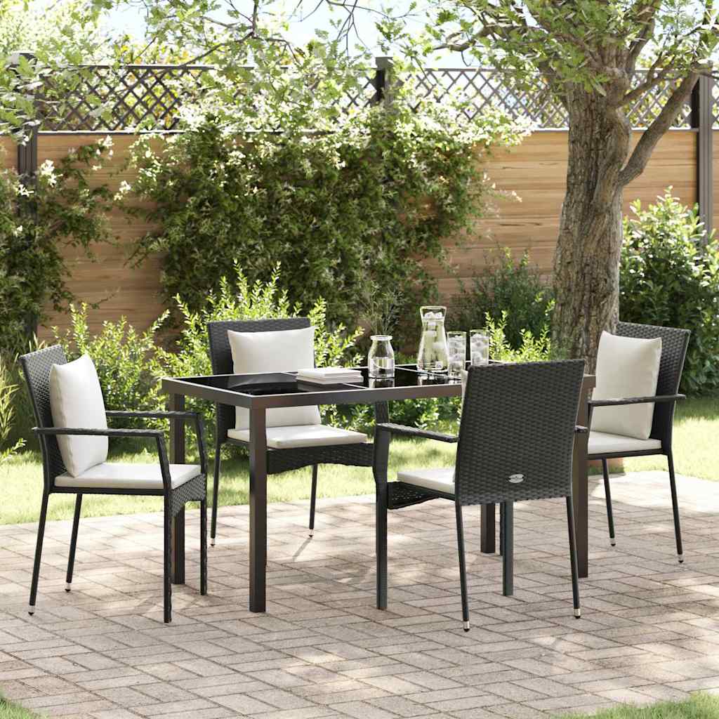 Garten Essgruppe mit Kissen 5 pcs Schwarz Poly Rattan