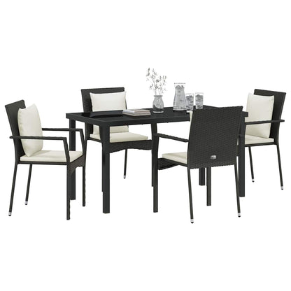 Garten Essgruppe mit Kissen 5 pcs Schwarz Poly Rattan