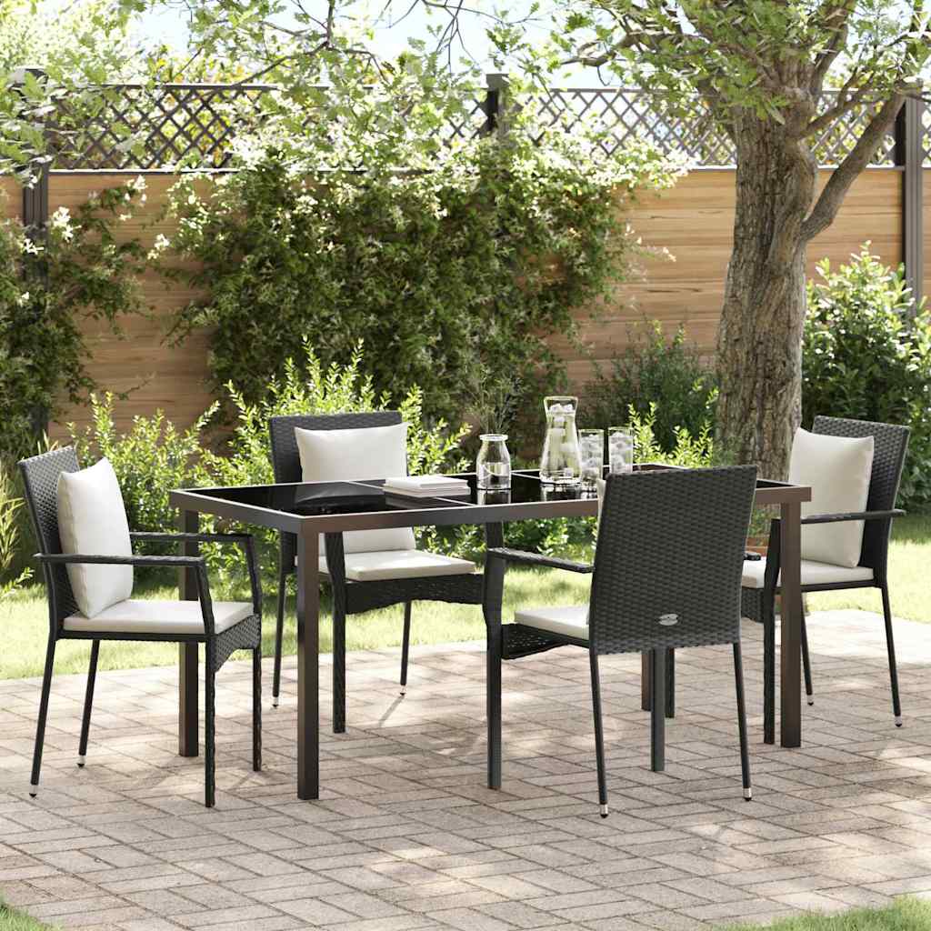 Garten Essgruppe mit Kissen 5 pcs Schwarz Poly Rattan