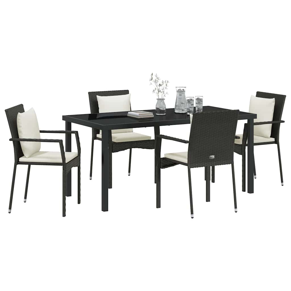 Garten Essgruppe mit Kissen 5 pcs Schwarz Poly Rattan