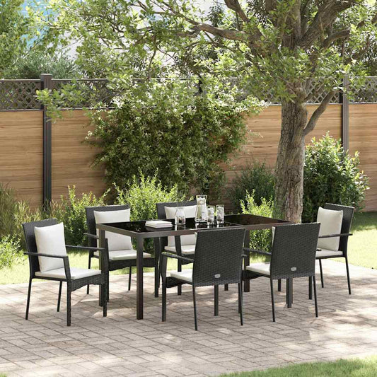 Garten Essgruppe mit Kissen 7 pcs Schwarz Poly Rattan