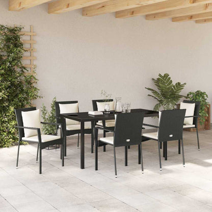 Garten Essgruppe mit Kissen 7 pcs Schwarz Poly Rattan