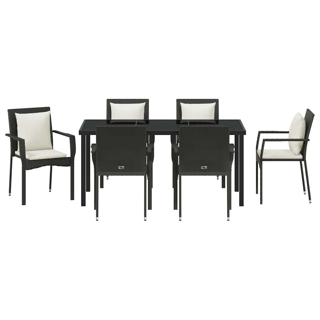 Garten Essgruppe mit Kissen 7 pcs Schwarz Poly Rattan
