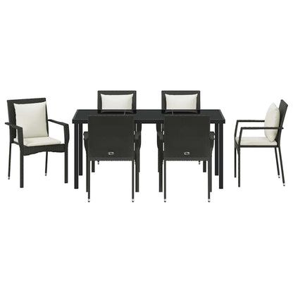 Garten Essgruppe mit Kissen 7 pcs Schwarz Poly Rattan