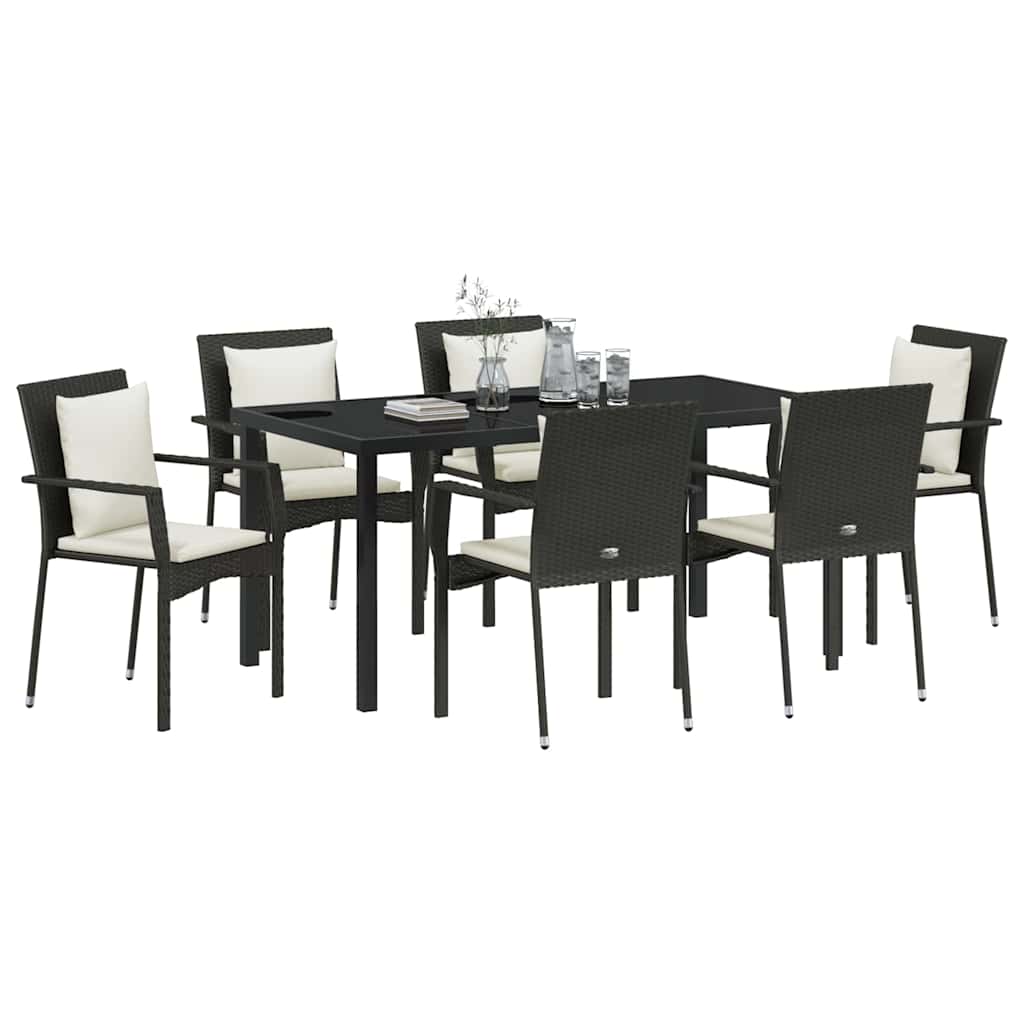 Garten Essgruppe mit Kissen 7 pcs Schwarz Poly Rattan
