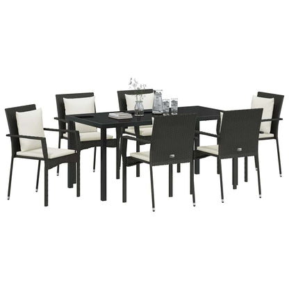 Garten Essgruppe mit Kissen 7 pcs Schwarz Poly Rattan