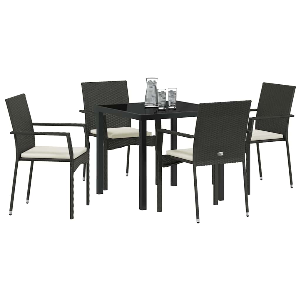 Garten Essgruppe mit Kissen 5 pcs Schwarz Poly Rattan