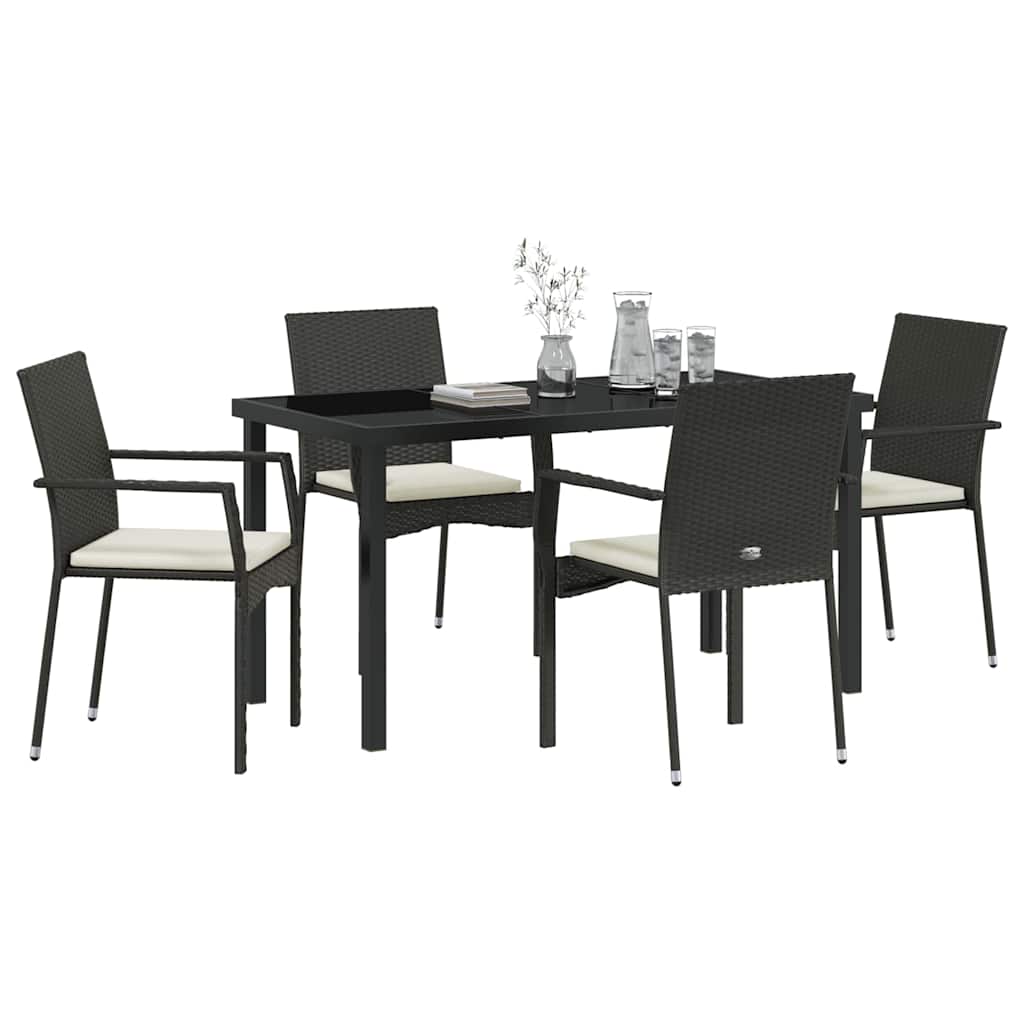 Garten Essgruppe mit Kissen 5 pcs Schwarz Poly Rattan