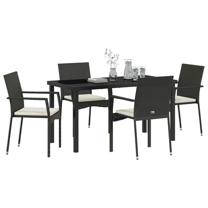 Garten Essgruppe mit Kissen 5 pcs Schwarz Poly Rattan