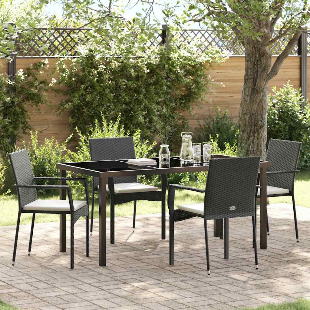 Garten Essgruppe mit Kissen 5 pcs Schwarz Poly Rattan