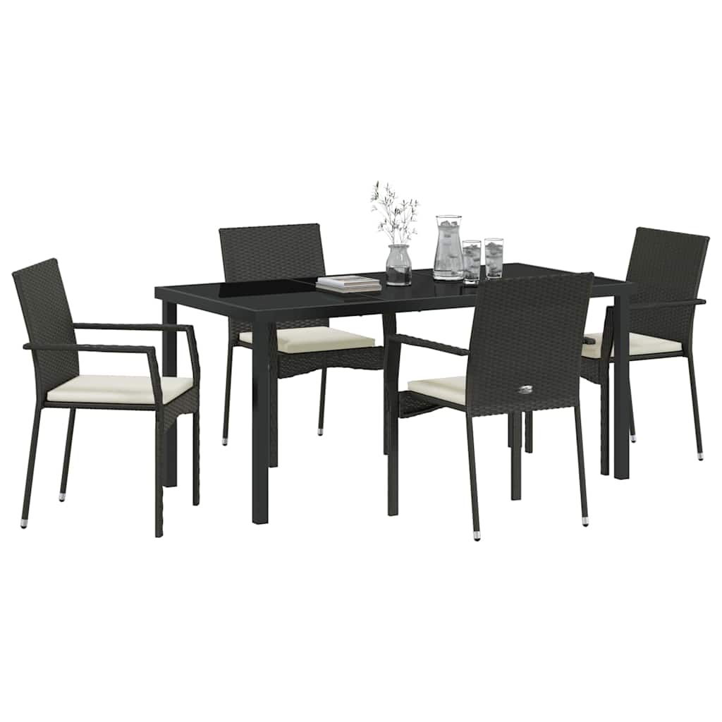 Garten Essgruppe mit Kissen 5 pcs Schwarz Poly Rattan