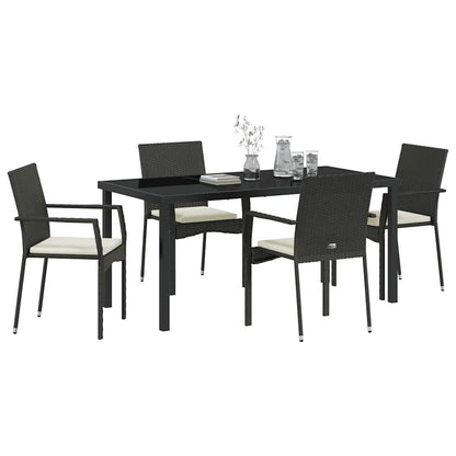 Garten Essgruppe mit Kissen 5 pcs Schwarz Poly Rattan