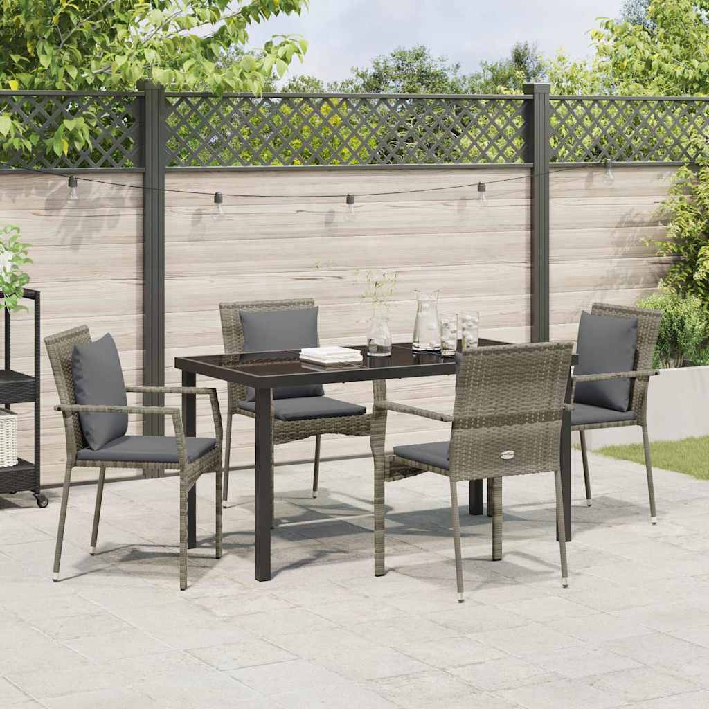 Garten Essgruppe mit Kissen 5 pcs Grau Poly Rattan