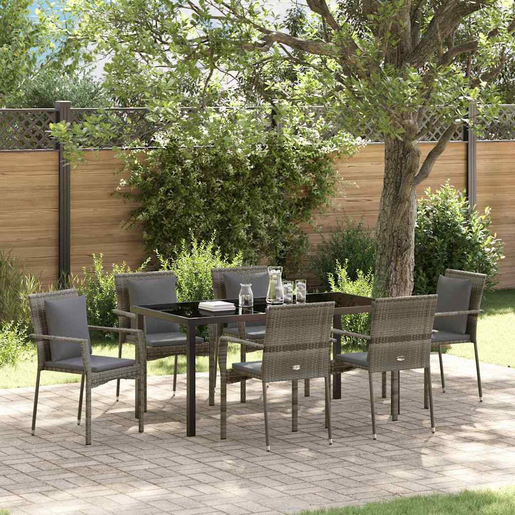Garten Essgruppe mit Kissen 7 pcs Grau Poly Rattan