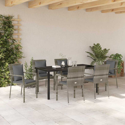 Garten Essgruppe mit Kissen 7 pcs Grau Poly Rattan