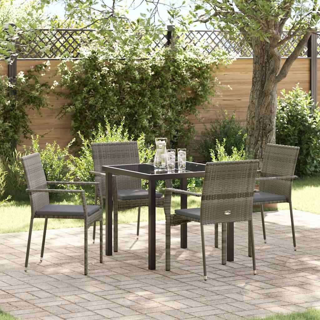 Garten Essgruppe mit Kissen 5 pcs Grau Poly Rattan