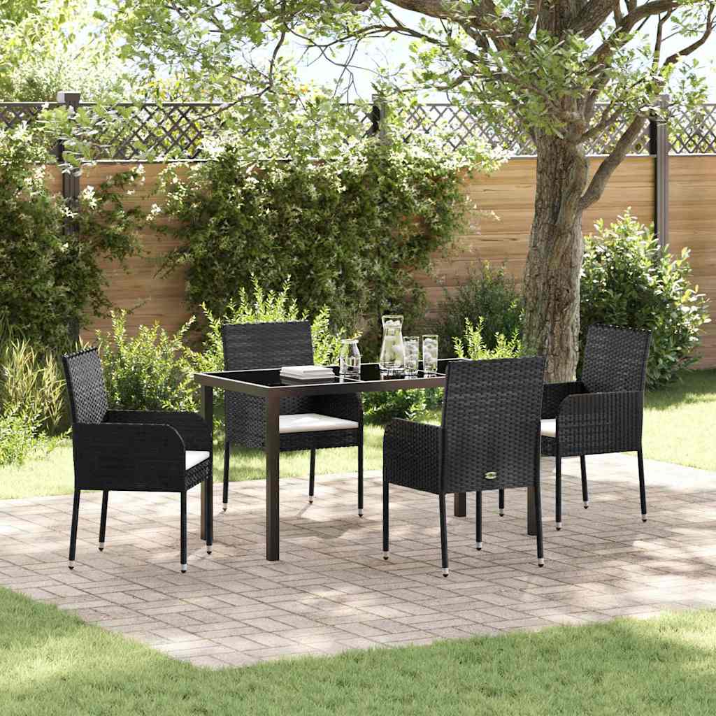 Garten Essgruppe mit Kissen 5 pcs Schwarz Poly Rattan