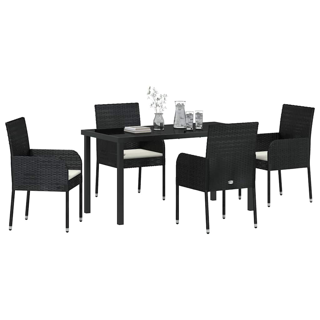 Garten Essgruppe mit Kissen 5 pcs Schwarz Poly Rattan