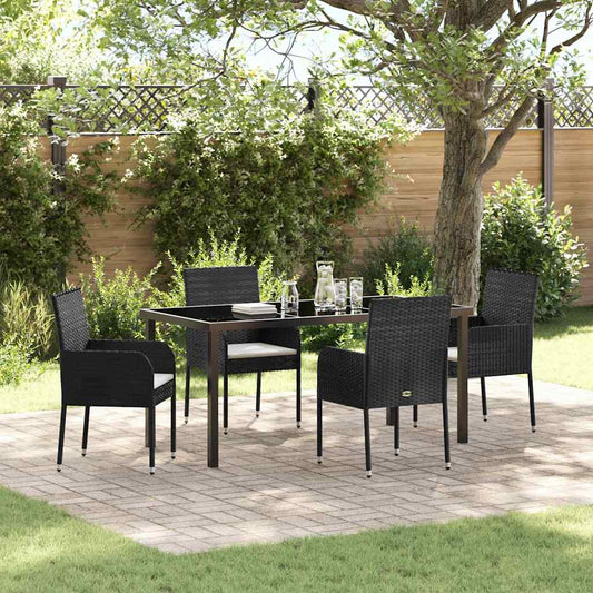 Garten Essgruppe mit Kissen 5 pcs Schwarz Poly Rattan