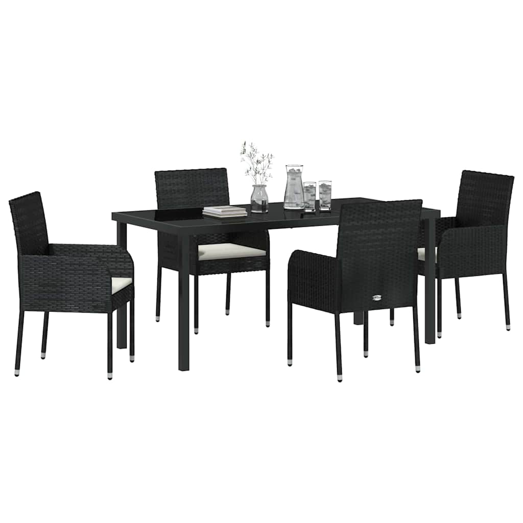 Garten Essgruppe mit Kissen 5 pcs Schwarz Poly Rattan