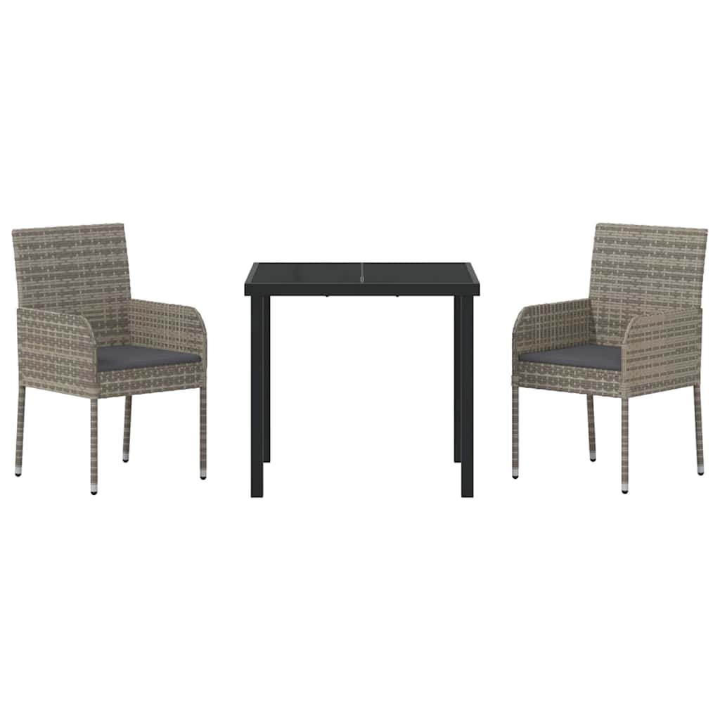 Garten Essgruppe mit Kissen 3 pcs Grau Poly Rattan