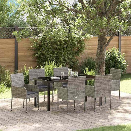 Garten Essgruppe mit Kissen 7 pcs Grau Poly Rattan