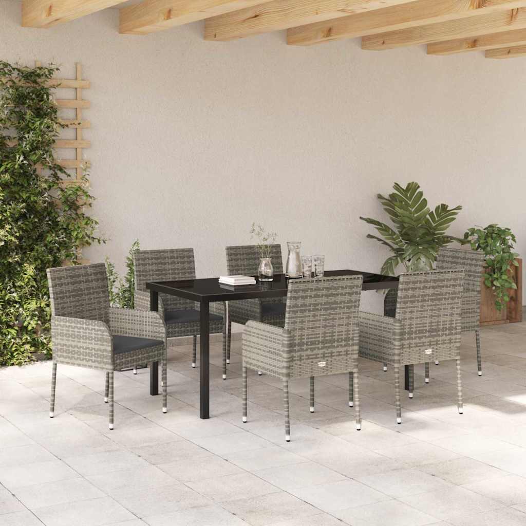 Garten Essgruppe mit Kissen 7 pcs Grau Poly Rattan