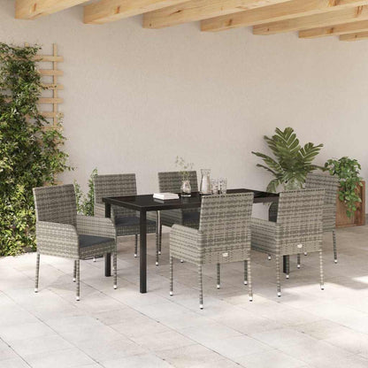 Garten Essgruppe mit Kissen 7 pcs Grau Poly Rattan