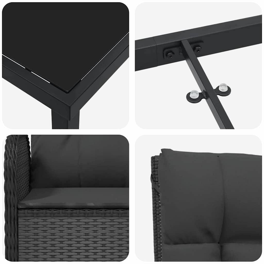 Garten Essgruppe mit Kissen 3 pcs Schwarz Poly Rattan