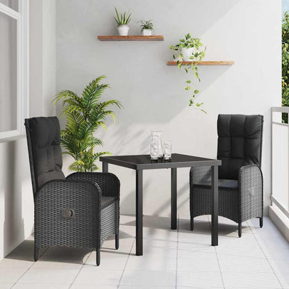 Garten Essgruppe mit Kissen 3 pcs Schwarz Poly Rattan