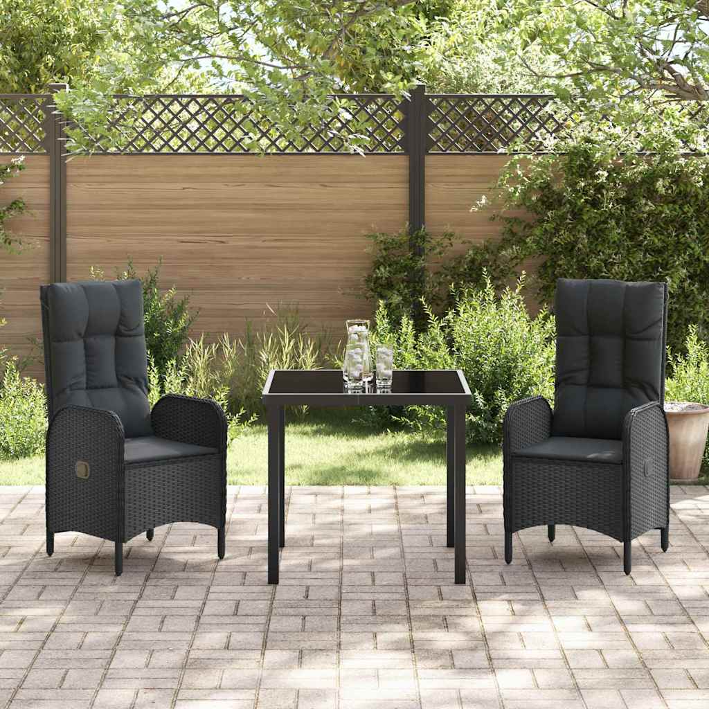 Garten Essgruppe mit Kissen 3 pcs Schwarz Poly Rattan