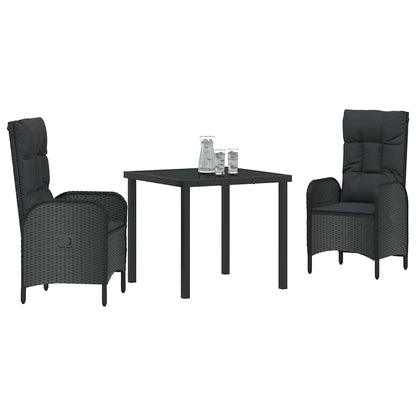 Garten Essgruppe mit Kissen 3 pcs Schwarz Poly Rattan