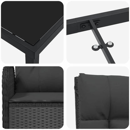 Garten Essgruppe mit Kissen 5 pcs Schwarz Poly Rattan