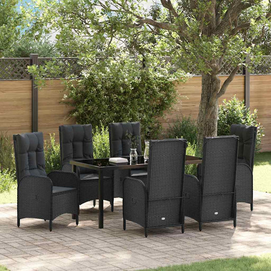 Garten Essgruppe mit Kissen 7 pcs Schwarz Poly Rattan