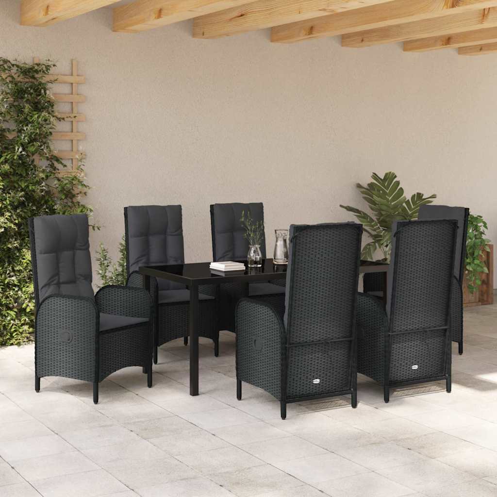 Garten Essgruppe mit Kissen 7 pcs Schwarz Poly Rattan