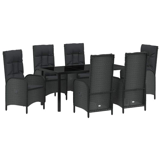 Garten Essgruppe mit Kissen 7 pcs Schwarz Poly Rattan