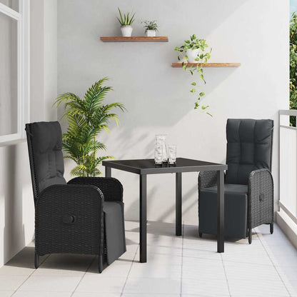Garten Essgruppe mit Kissen 3 pcs Schwarz Poly Rattan