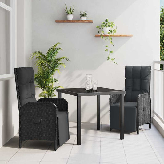 Garten Essgruppe mit Kissen 3 pcs Schwarz Poly Rattan